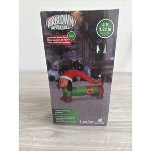 Dachshund Weiner Dog Inflatable w/ Santa Hat Christmas Airblown Gemmy 4 Feet LED